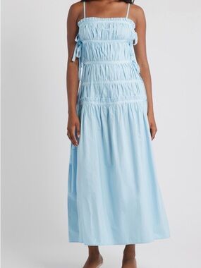 Topshop Pastel Blue Smocked Tiered Maxi Dress